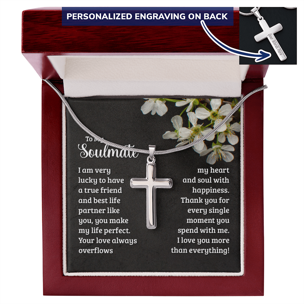 To My Soulmate. Personalized Polished Stainless Steel Cross Necklace