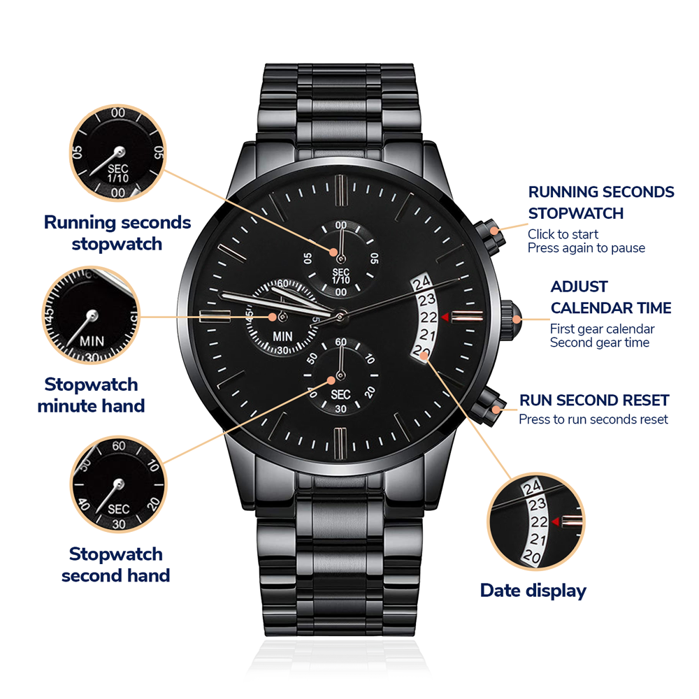 Black Chronograph Watch. Create Your Own Message