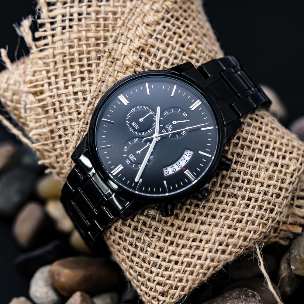 Black Chronograph Watch. Create Your Own Message