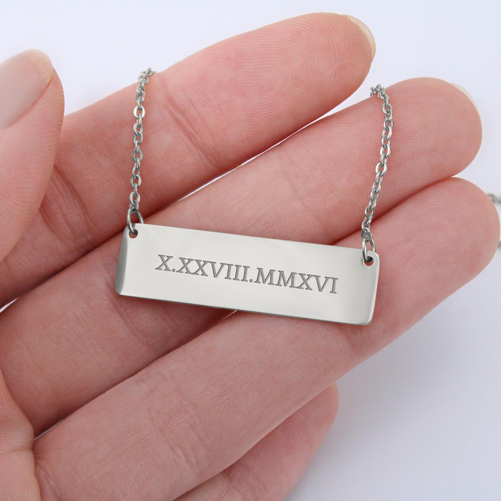 Roman Numerals Horizontal Bar Necklace Choose Silver Or Gold Color