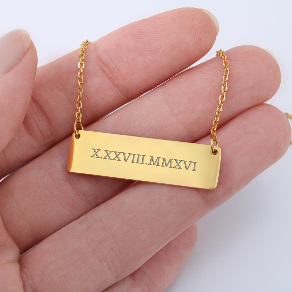 Roman Numerals Horizontal Bar Necklace Choose Silver Or Gold Color