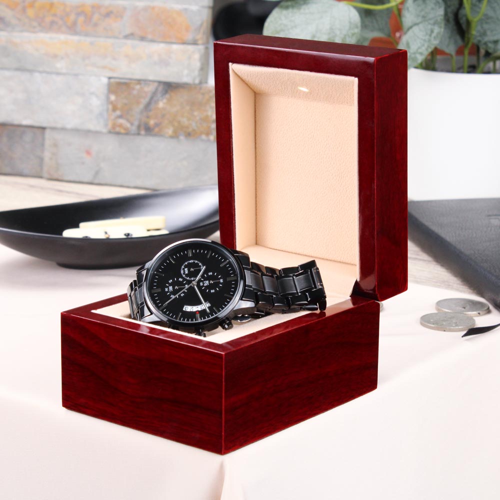 Black Chronograph Watch. Create Your Own Message