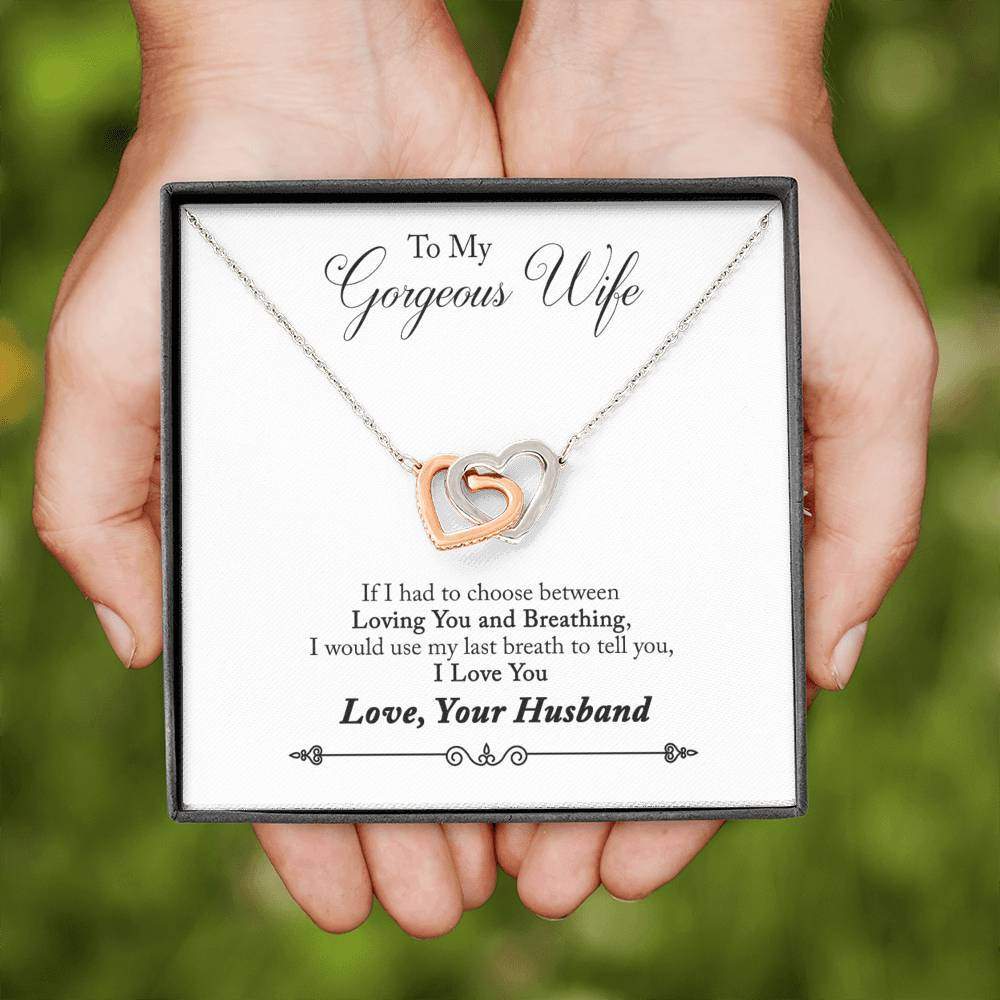 Necklace With Interlocking Hearts Silver and Gold Color