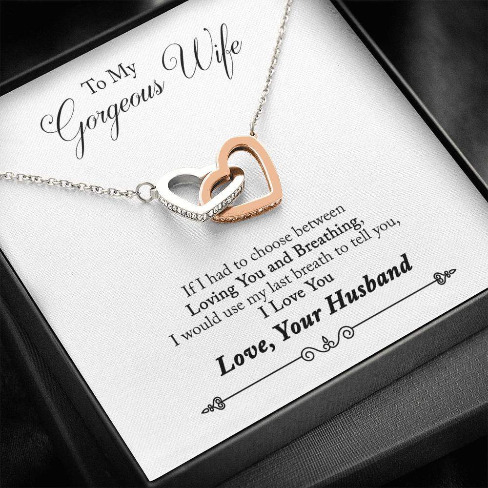 Necklace With Interlocking Hearts Silver and Gold Color