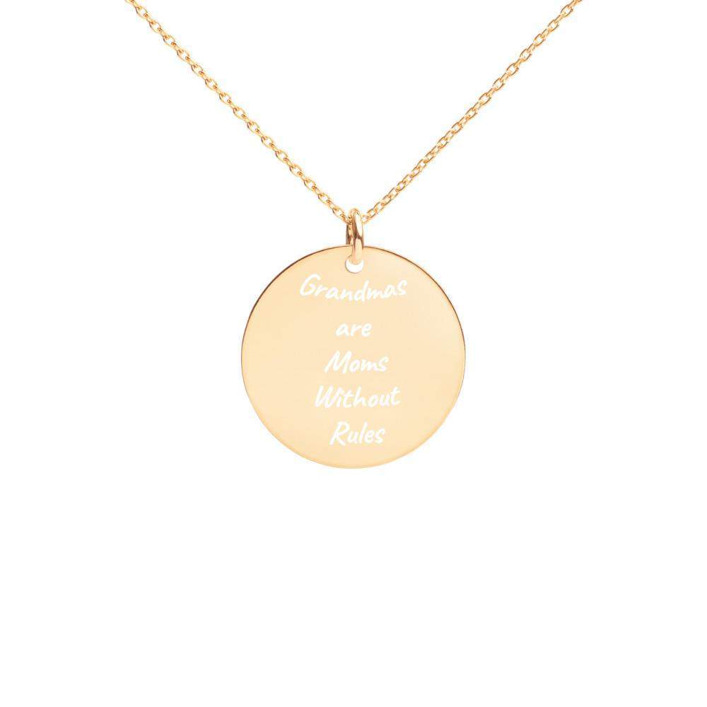 Engraved Silver Disc Necklace-Gold