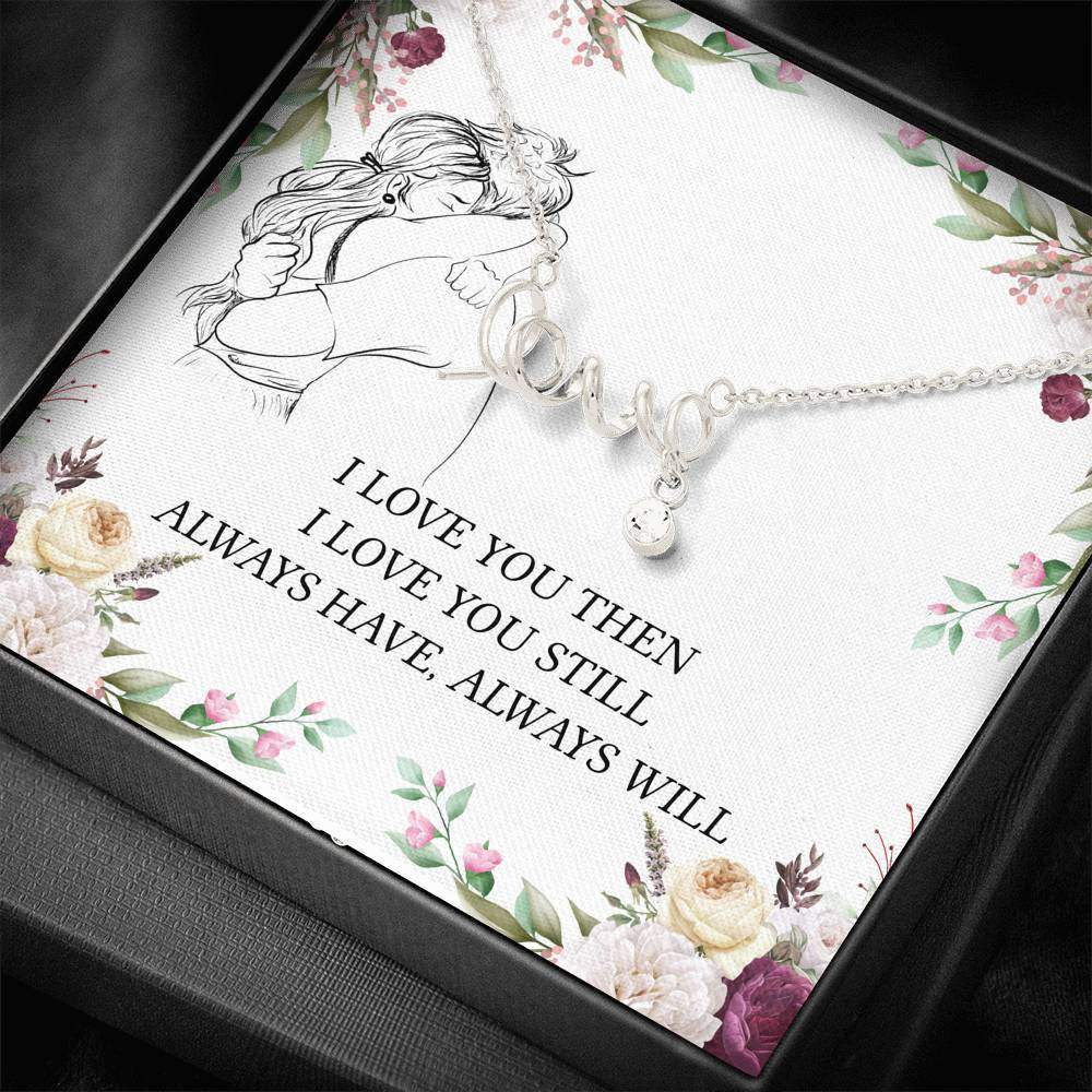 Love Scripted In Cursive Font  Necklace-Gold/Silver