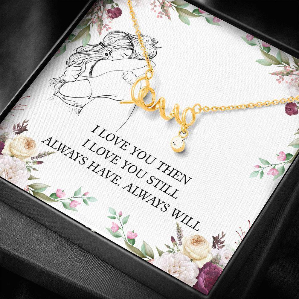 Love Scripted In Cursive Font  Necklace-Gold/Silver