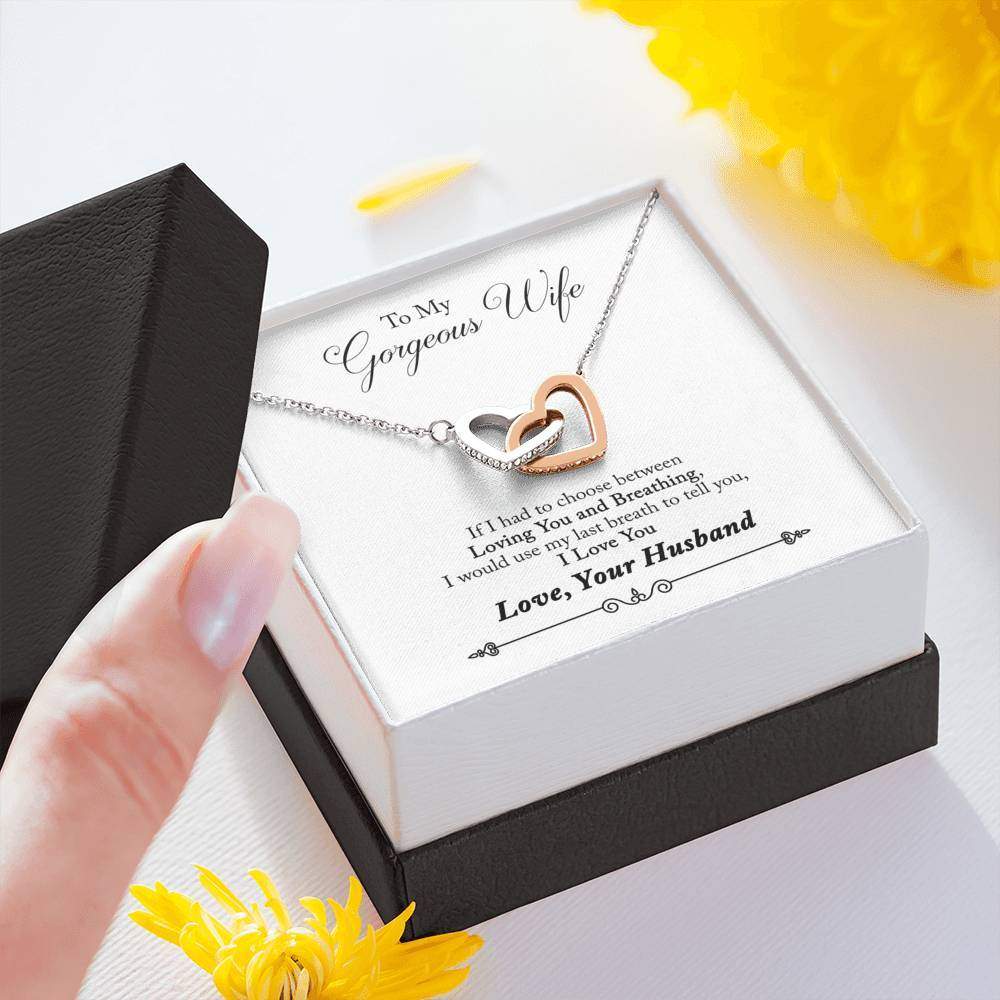 Necklace With Interlocking Hearts Silver and Gold Color