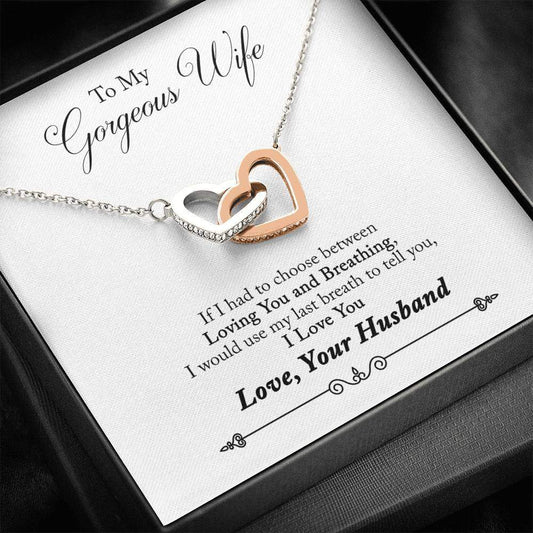 Necklace With Interlocking Hearts Silver and Gold Color