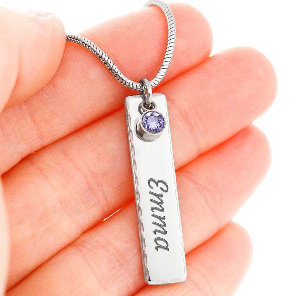 Birthstone Personalized Name Plate Pendant-Silver