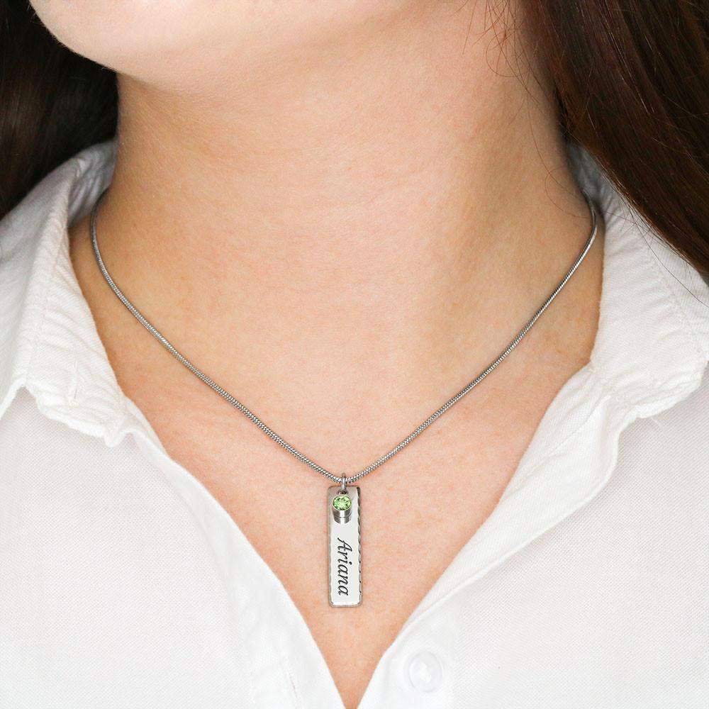 Birthstone Personalized Name Plate Pendant-Silver