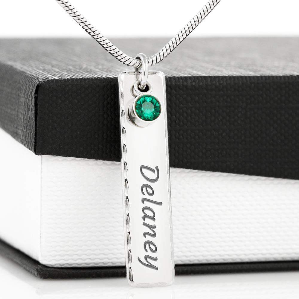 Birthstone Personalized Name Plate Pendant-Silver